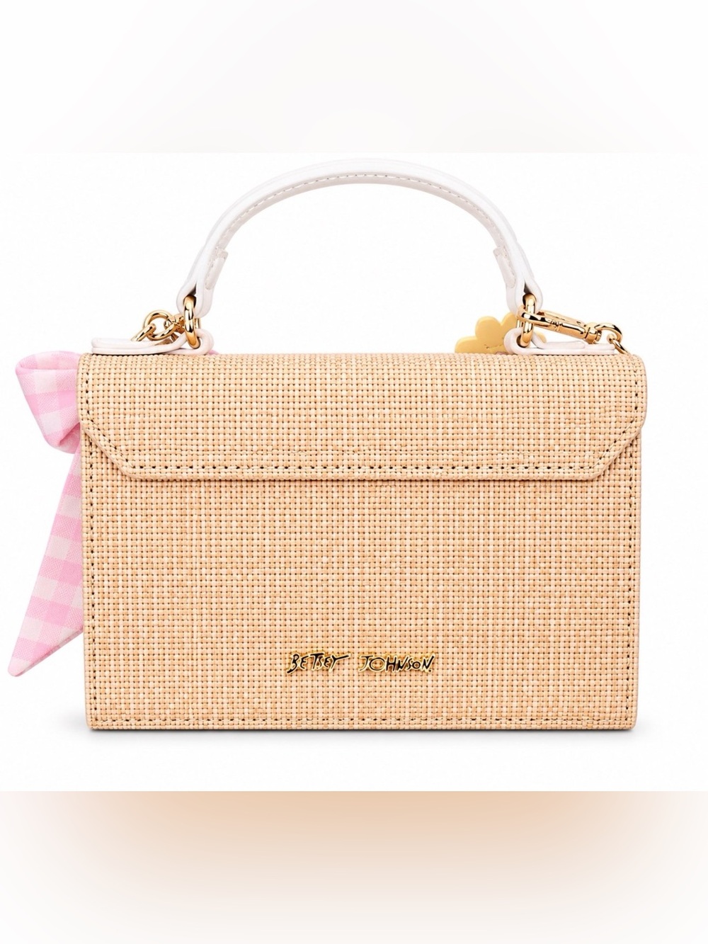 Top-Handle Floral Embellished Straw Satchel in Natural with Pastel Flowers - Picture 3 of 9